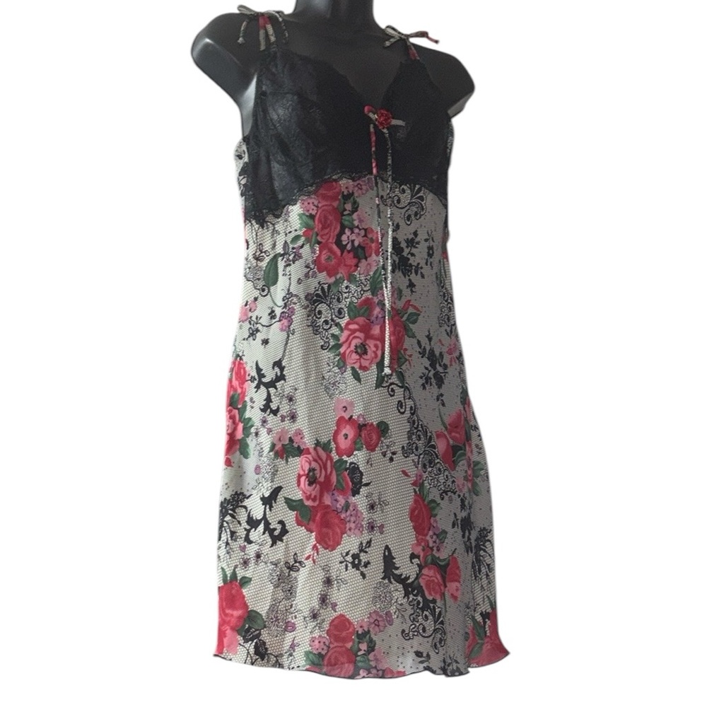 Je T’adore Floral Black and Pink lace lingerie dress, Size Medium